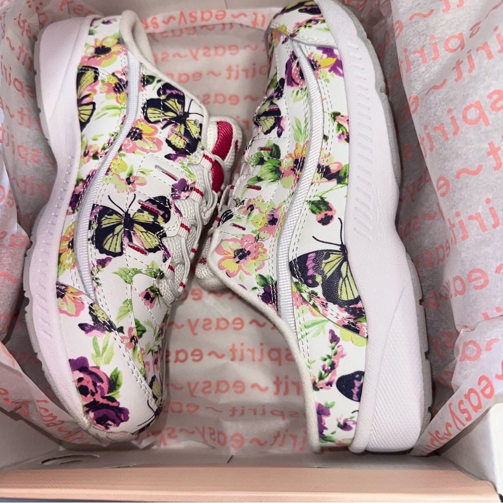 WOMEN'S EASY SPIRIT MULES LEATHER SHOES WALKING SNEAKERS FLORAL BUTTERFLIES 7 M